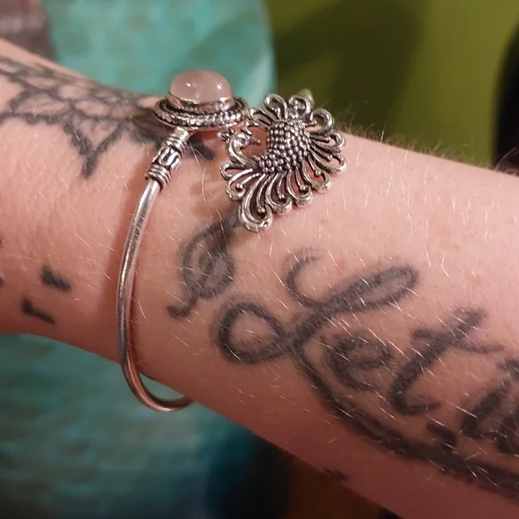 Rose Quartz Peacock Adjustable Bangle Bracelet - Picture 7 of 7